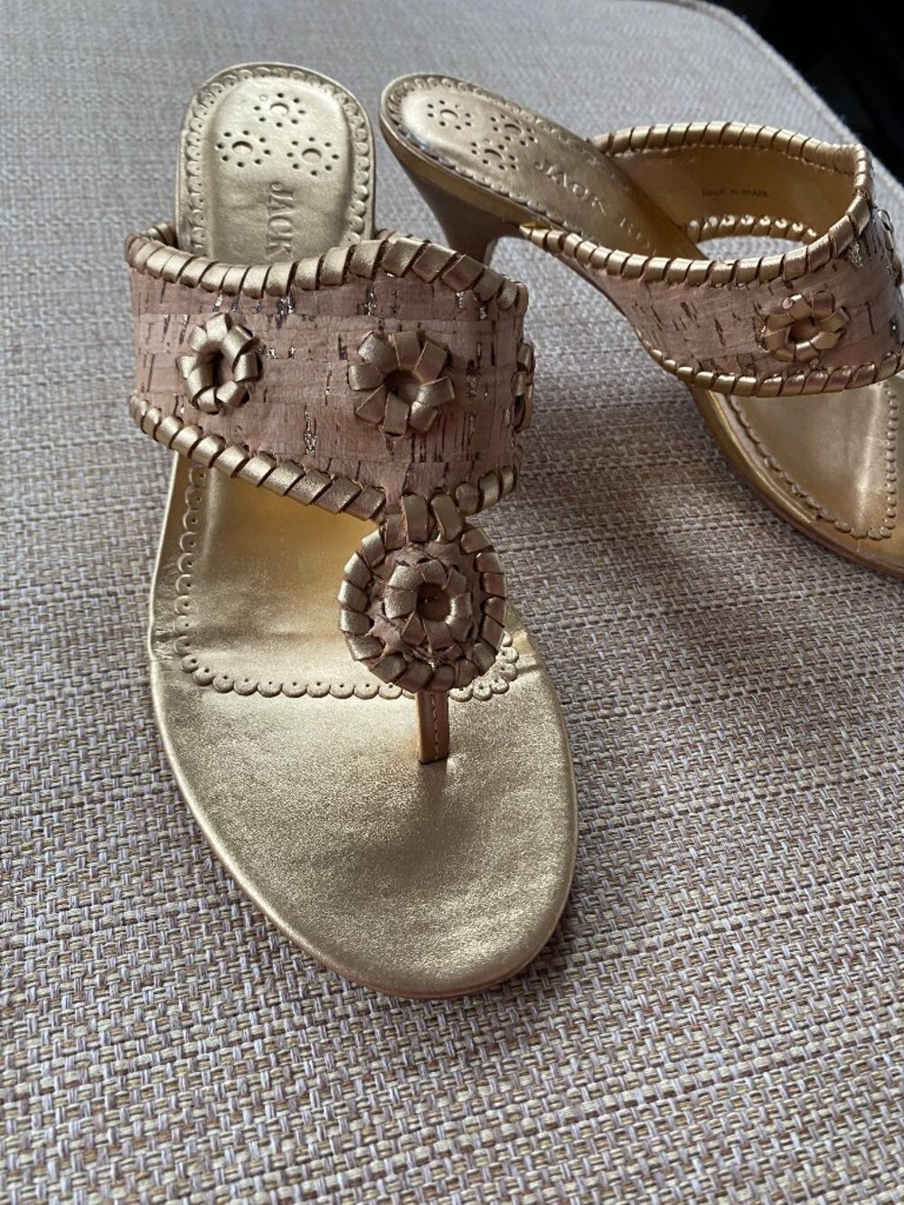 Jack Rogers Gold Cork Heel Sandals Size 8 - Picture 5 of 14